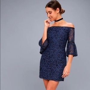 BB Dakota Danlyn Blue Lace Off the Shoulder Dress